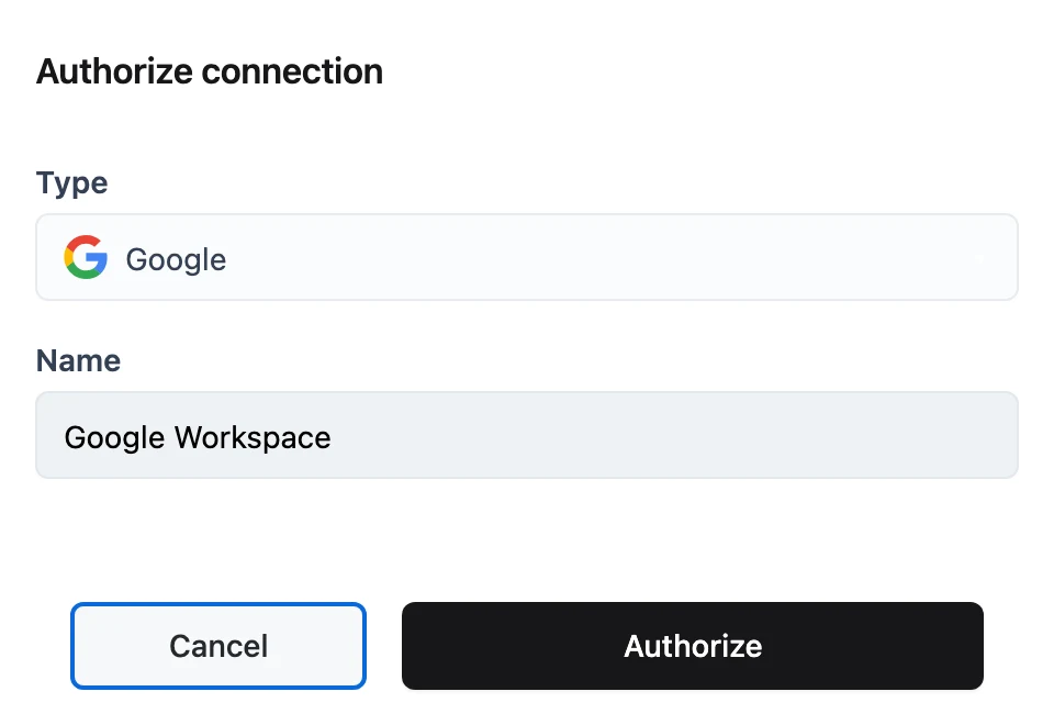 The Authorize connection panel showing the Authorize button for a connection with incomplete status